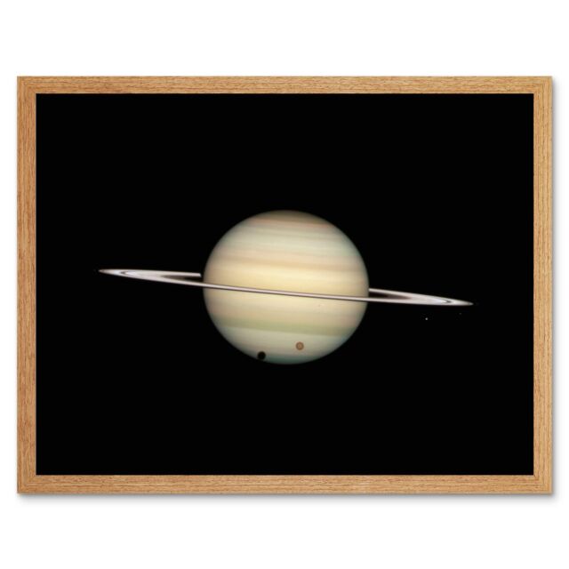 Artery8 Hubble Space Telescope Image Four Moon Transit Around Parent Planet Saturn Ring Plane Crossing w/ Titan Minas Dione Enceladus Art Print - image 1