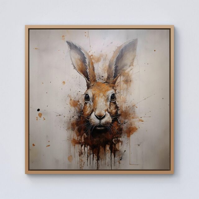 Warren Reed - Designer Watercolour Hare Face Framed Canvas in Light Brown - Size: w40 inch x h40 inch - image 1