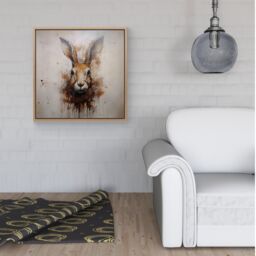 Warren Reed - Designer Watercolour Hare Face Framed Canvas in Light Brown - Size: w40 inch x h40 inch - thumbnail 2