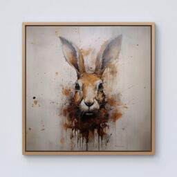 Warren Reed - Designer Watercolour Hare Face Framed Canvas in Light Brown - Size: w40 inch x h40 inch - thumbnail 1
