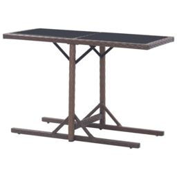 Berkfield Home Garden Table Brown 110x53x72 cm Glass & Poly Rattan - Size: 110 x 53 x 72 cm - thumbnail 4