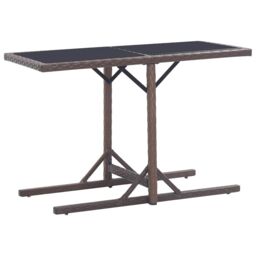 Berkfield Home Garden Table Brown 110x53x72 cm Glass & Poly Rattan - Size: 110 x 53 x 72 cm