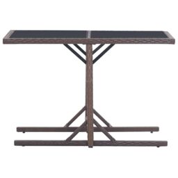 Berkfield Home Garden Table Brown 110x53x72 cm Glass & Poly Rattan - Size: 110 x 53 x 72 cm - thumbnail 2
