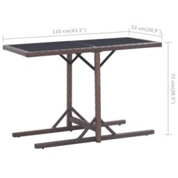 Berkfield Home Garden Table Brown 110x53x72 cm Glass & Poly Rattan - Size: 110 x 53 x 72 cm - thumbnail 6