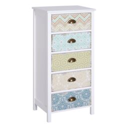 HOMCOM Storage Chest Unit 5 Drawer Retro Style Bedroom Desktop Wood Entryway in White - thumbnail 2