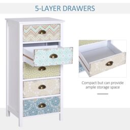 HOMCOM Storage Chest Unit 5 Drawer Retro Style Bedroom Desktop Wood Entryway in White - thumbnail 4