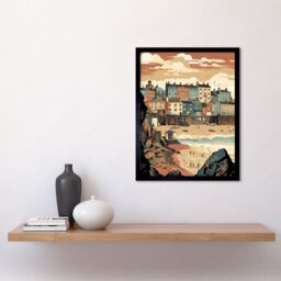 "Artery8 Wall Art Print Tenby Harbour Beach Pastel Colour Coastal Town Art Framed in Black - Size: W12"" x H16""" - thumbnail 2