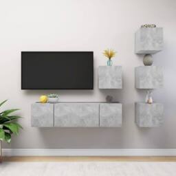Berkfield Home 6 Piece TV Cabinet Set Concrete Grey Engineered Wood - thumbnail 1