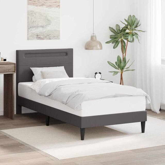 Berkfield Home Bed Frame with LED Strip Lights Grey 90 x 190 cm Faux Leather - image 1