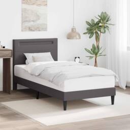Berkfield Home Bed Frame with LED Strip Lights Grey 90 x 190 cm Faux Leather - thumbnail 1