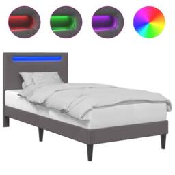 Berkfield Home Bed Frame with LED Strip Lights Grey 90 x 190 cm Faux Leather - thumbnail 2