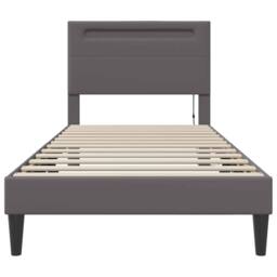 Berkfield Home Bed Frame with LED Strip Lights Grey 90 x 190 cm Faux Leather - thumbnail 6