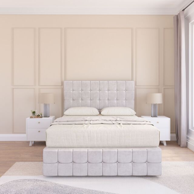 Sloomy Berlin Divan Bed Set With 2 drawers Footend - Plush Velvet in Silver - Size: Super King - image 1
