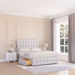 Sloomy Berlin Divan Bed Set With 2 drawers Footend - Plush Velvet in Silver - Size: Super King - thumbnail 2