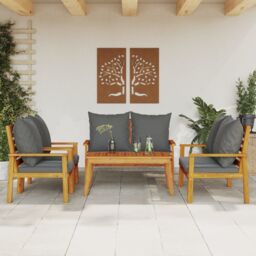 Berkfield Home 5 Piece Garden Lounge Set with Cushions Solid Wood Acacia in Brown - thumbnail 1