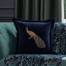 Voyage Maison Mayura Peacock Embellished Velvet Cushion in Midnight - Size: 55 cm x 55 cm - thumbnail 2