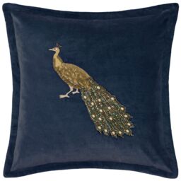 Voyage Maison Mayura Peacock Embellished Velvet Cushion in Midnight - Size: 55 cm x 55 cm - thumbnail 1