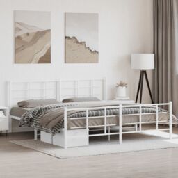 Berkfield Home Metal Bed Frame without Mattress with Footboard White 193x203cm - Size: 193x203 cm - thumbnail 1
