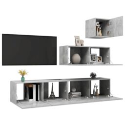 Berkfield Home 4 Piece TV Cabinet Set Concrete Grey Engineered Wood - thumbnail 3