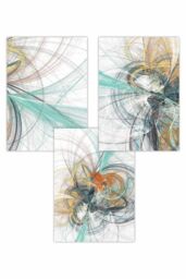 ARTZE Set of 3 Abstract Green Yellow Grey Mixed Media Fractal Art Posters in Bright Yellow - Size: W50 cm x H70 cm - thumbnail 1
