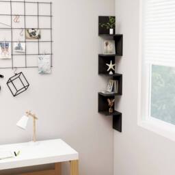 Berkfield Home Wall Corner Shelf Black 20x20x127.5 cm Engineered Wood - thumbnail 2
