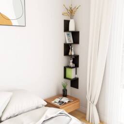 Berkfield Home Wall Corner Shelf Black 20x20x127.5 cm Engineered Wood - thumbnail 5