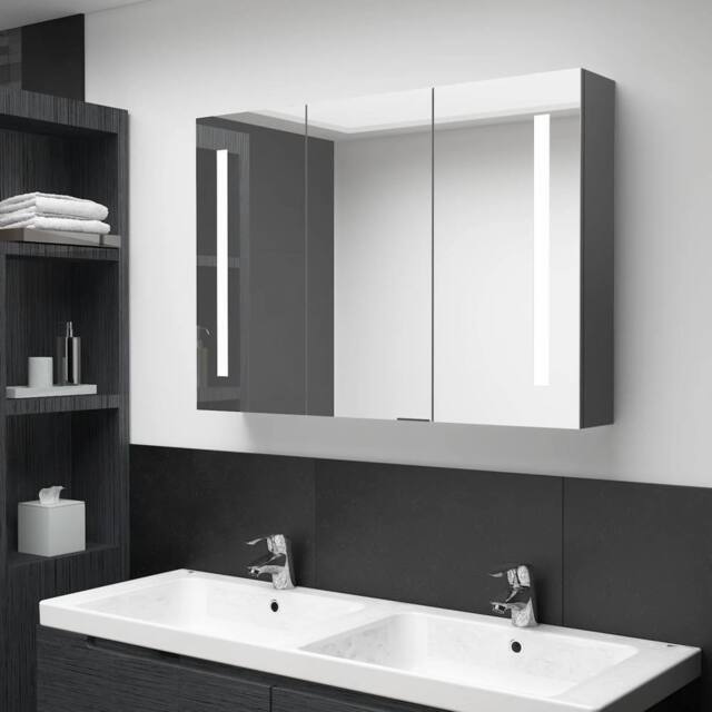 Berkfield Home LED Bathroom Mirror Cabinet 89x14x62 cm Grey - Size: 89 x 14 x 62 cm - image 1