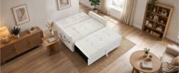BTM 2 Seater Pull Out Sofa Bed Storage Pocket Rolling Casters in Off-White - thumbnail 9