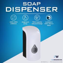 MYLEK ProWashroom 750ml Bathroom Handwash Soap Dispenser in White - Size: 1000mm x 1000mm - thumbnail 2