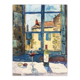 "Artery8 Bordeaux Wine Cheese Grapes Advert Watercolour Wall Art Print in Brown - Size: W12"" x H16""" - thumbnail 1