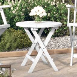 Berkfield Home Folding Garden Table White Ã˜ 46 cm Solid Wood Acacia in Brown