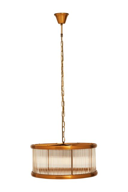 Orsina 6 Bulb Pendant Light, Bronze Finish Drum-Shaped Ceiling Fixture, Fluted Glass Panels for Hallway in Brown - image 1