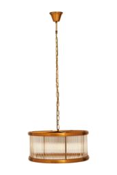 Orsina 6 Bulb Pendant Light, Bronze Finish Drum-Shaped Ceiling Fixture, Fluted Glass Panels for Hallway in Brown