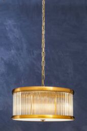 Orsina 6 Bulb Pendant Light, Bronze Finish Drum-Shaped Ceiling Fixture, Fluted Glass Panels for Hallway in Brown - thumbnail 3