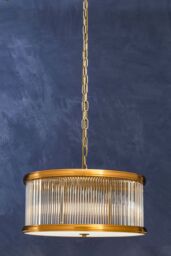 Orsina 6 Bulb Pendant Light, Bronze Finish Drum-Shaped Ceiling Fixture, Fluted Glass Panels for Hallway in Brown - thumbnail 2