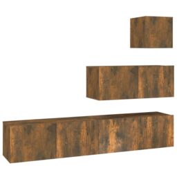Berkfield Home 4 Piece TV Cabinet Set Smoked Oak Engineered Wood in Brown - thumbnail 2