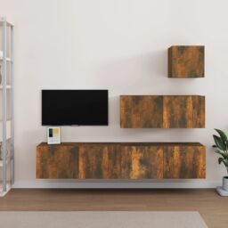 Berkfield Home 4 Piece TV Cabinet Set Smoked Oak Engineered Wood in Brown - thumbnail 1