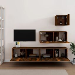 Berkfield Home 4 Piece TV Cabinet Set Smoked Oak Engineered Wood in Brown - thumbnail 3