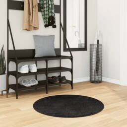 Berkfield Home Rug HUARTE Short Pile Soft & Washable Black √ò 80 cm - Size: Medium - thumbnail 2