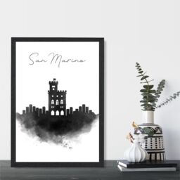 ARTZE San Marino Watercolour Skyline City Framed Print SIZE: A2 with Black Frame - Size: A4 - thumbnail 2