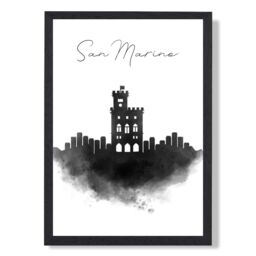 ARTZE San Marino Watercolour Skyline City Framed Print SIZE: A2 with Black Frame - Size: A4 - thumbnail 1