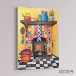 "Artery8 Kitchen Hearth Fireplace Canvas Wall Art Print - Size: W18"" x H24""" - thumbnail 2