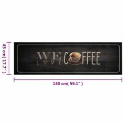 Berkfield Home Kitchen Rug Washable Coffee Text 45x150 cm Velvet in Black - thumbnail 5