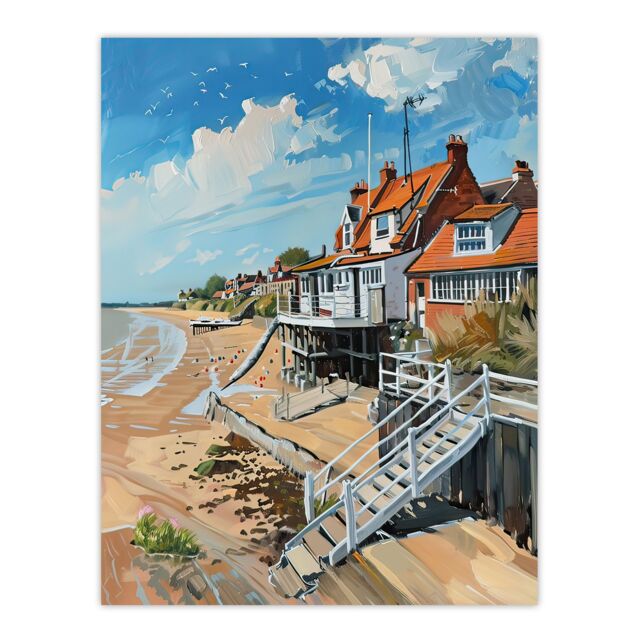 "Artery8 Frinton on Sea Beach Houses Seaside Oil Painting Wall Art Print - Size: W24"" x H32""" - image 1
