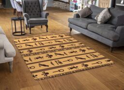 Benjamin Tate Design Eye Of Horus Pharaoh Flowers Pyramid Bird Ankh Rug in Natural - Size: Large - thumbnail 2
