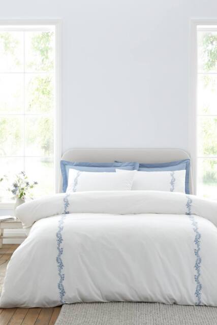 Bianca 'Camille Embroidered Floral' 200 Thread Count Cotton Duvet Cover Set in Blue - Size: Double - image 1