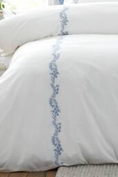 Bianca 'Camille Embroidered Floral' 200 Thread Count Cotton Duvet Cover Set in Blue - Size: Double - thumbnail 4