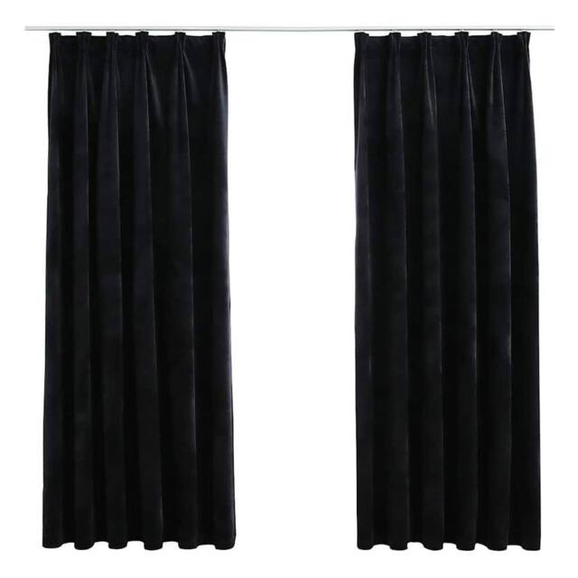 Berkfield Home Blackout Curtains 2 pcs with Hooks Velvet Black 140x175 cm - image 1