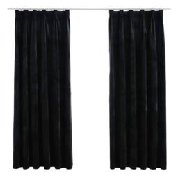 Berkfield Home Blackout Curtains 2 pcs with Hooks Velvet Black 140x175 cm