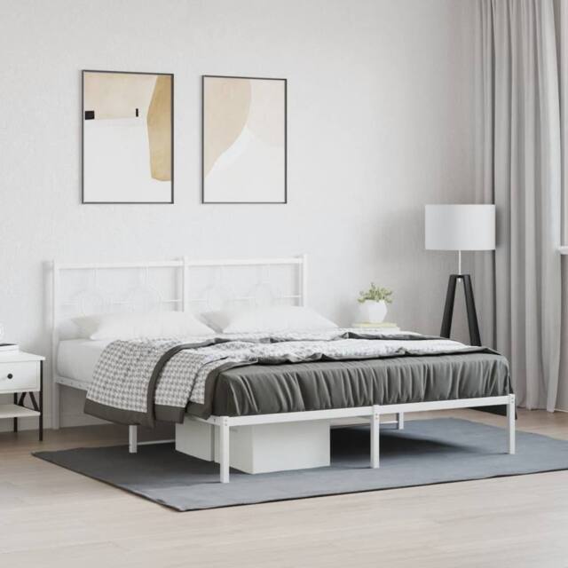Berkfield Home Metal Bed Frame without Mattress with Headboard White 150x200cm - Size: 150x200 cm - image 1